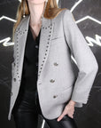 Silver Wool Herringbone Blazer