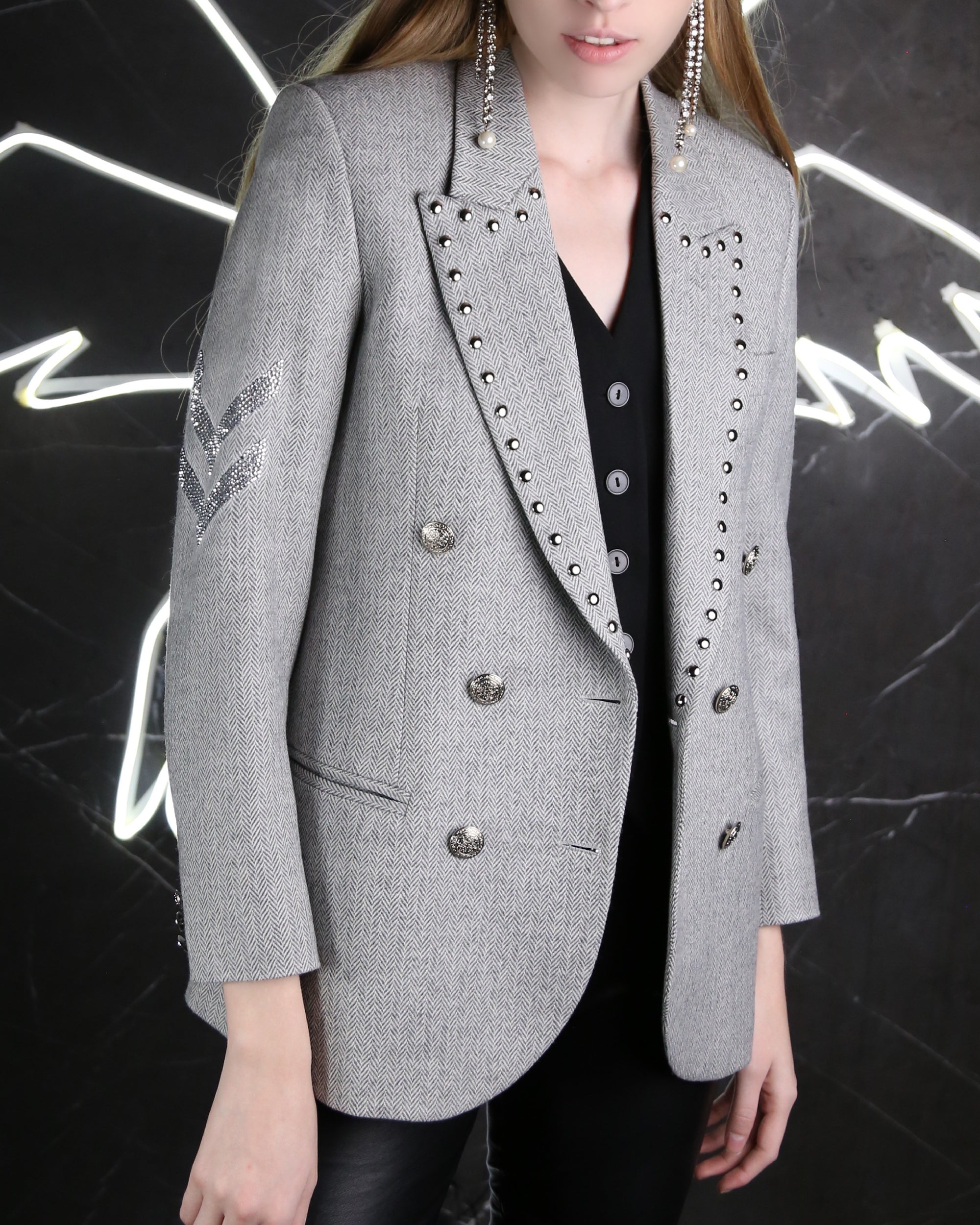 Silver Wool Herringbone Blazer